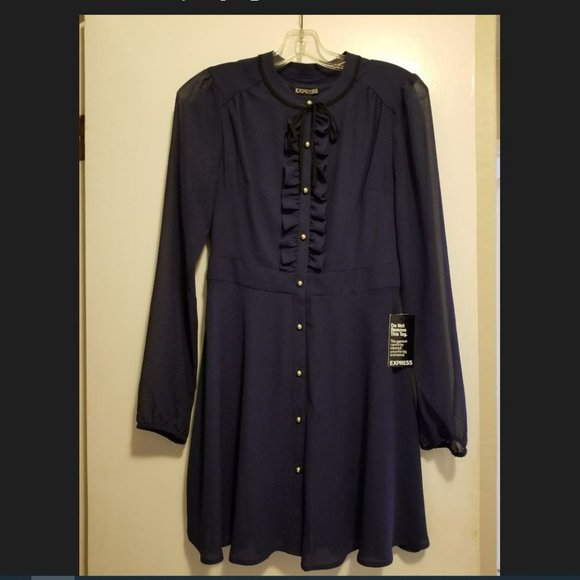 EXPRESS Tie Neck Ruffled Shirt Dress NWT - Picture 2 of 2